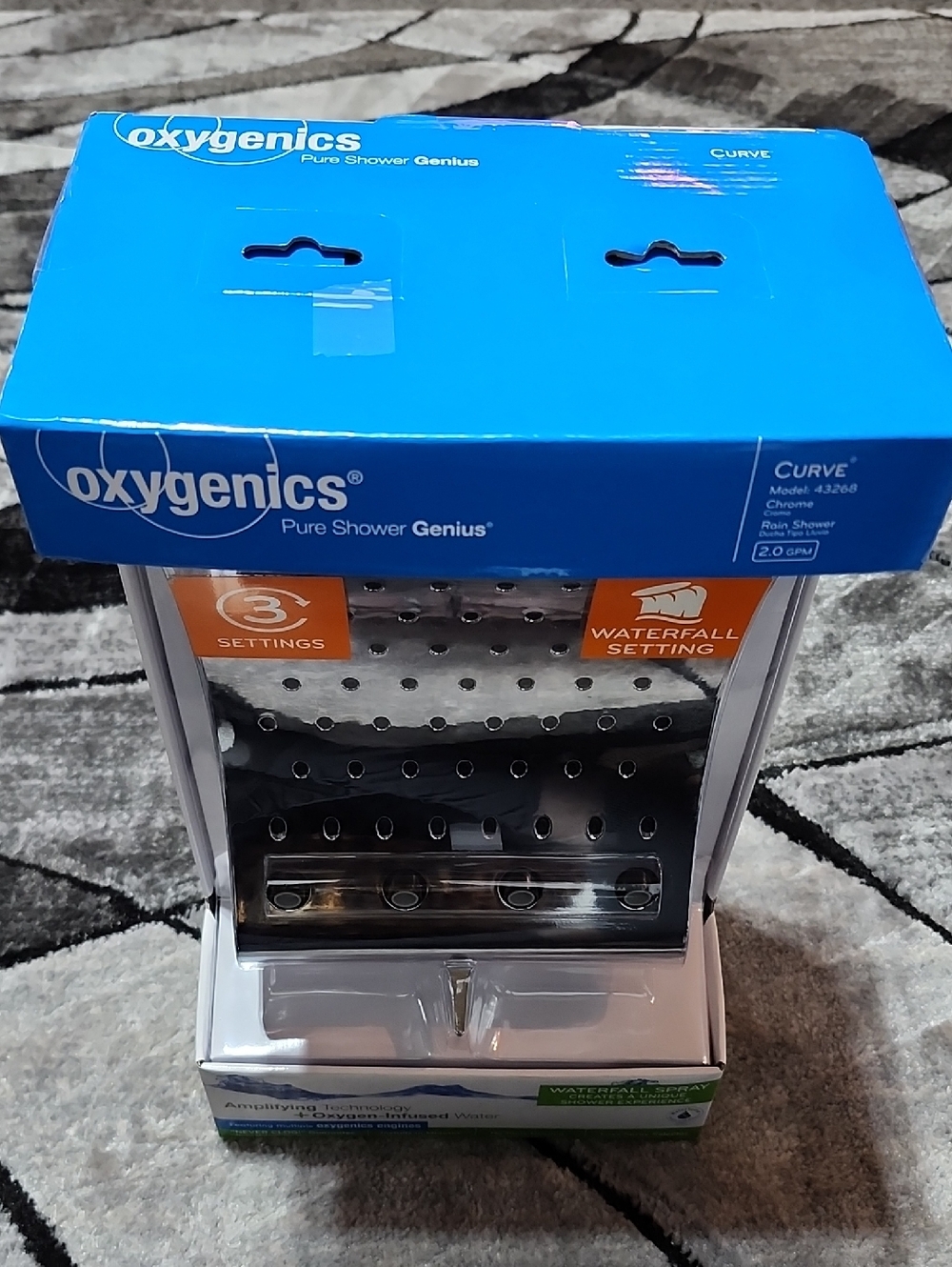 OXYGENICS PURE SHOWER GENIUS CURVE CHROME 3-SETTING RAIN/WATERFALL HEAD